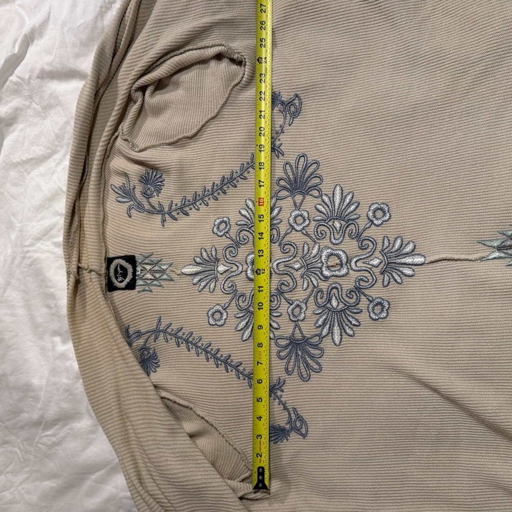Embroidered beige & blue duster. BIYA for Johnny Was. S women's.Pockets ! - Picture 9 of 12